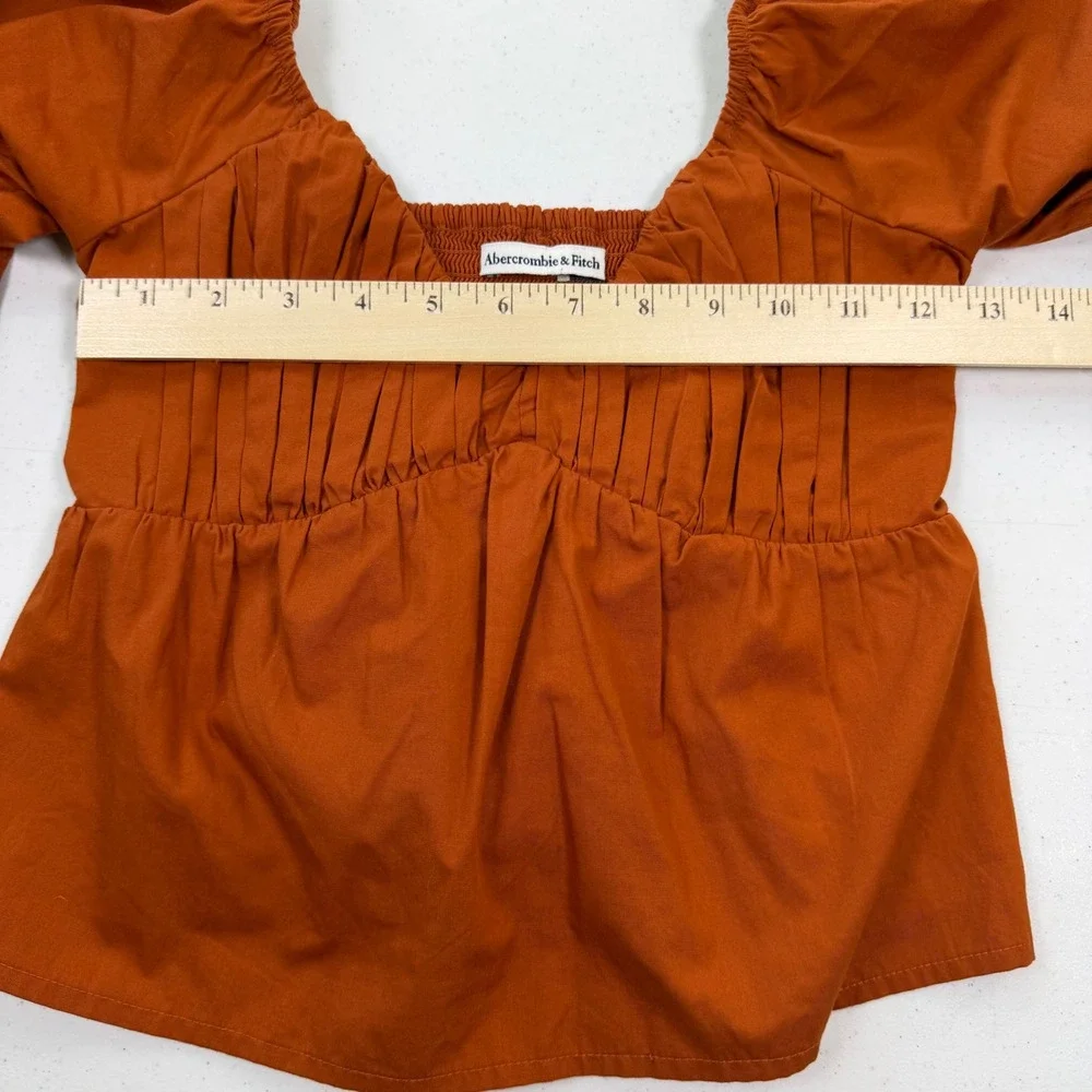 Abercrombie & Fitch Cotton Puff Sleeve Peplum Top Women XXS Rust Orange